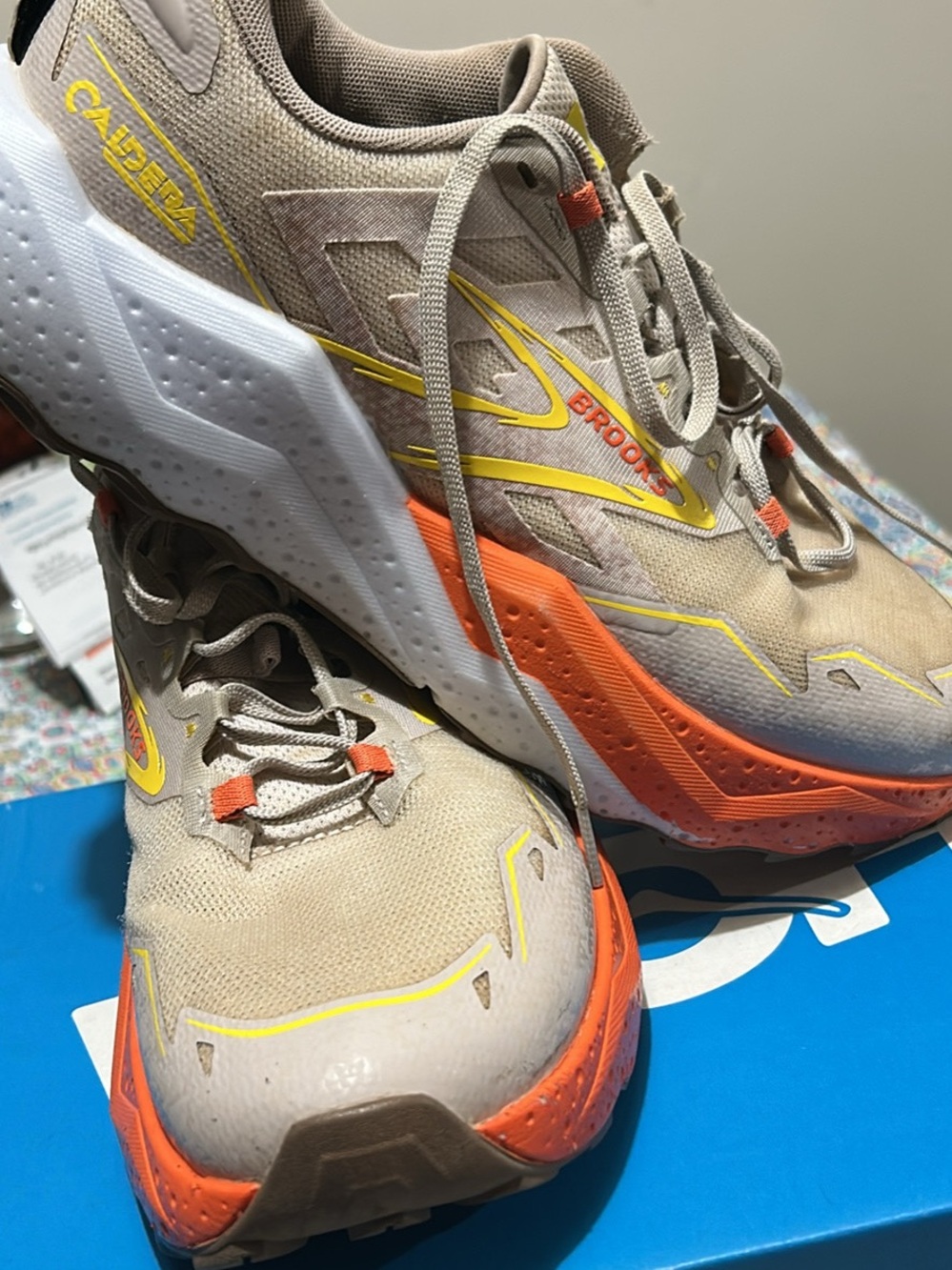 Brooks Men’s Running Shoes in Beige with Orange & Yellow Accents caldera